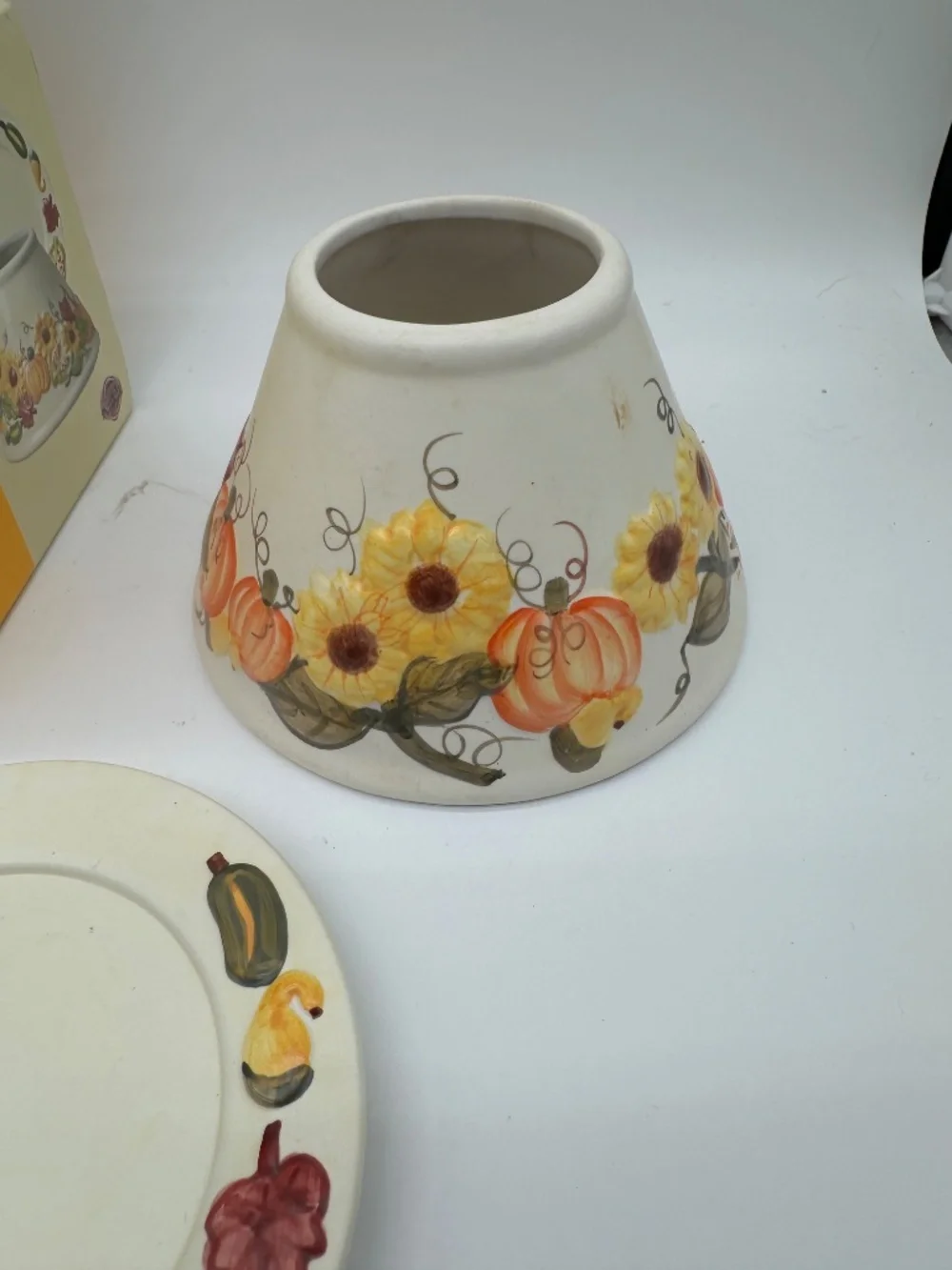 Fall Pumpkins & Sunflowers Ceramic Large Jar Candle Shade & Plate Set